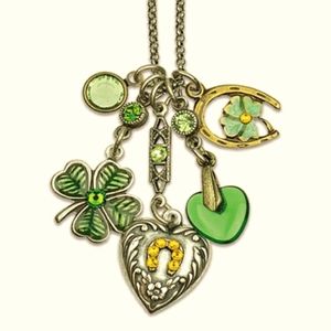 Anne Koplik Clover Good Luck Jumble Necklace Silver Plated Pendant 16" - 18"